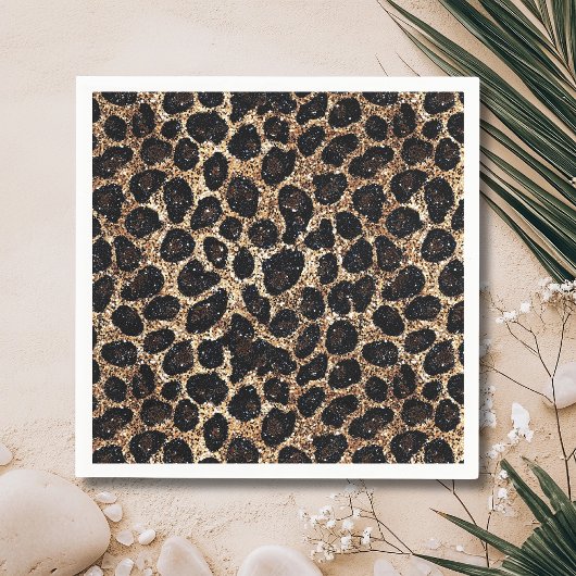 Luxus Glitter Gold Braun Schwarz Leopard Muster Serviette