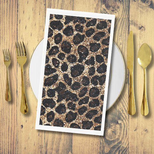 Luxus Glitter Gold Braun Schwarz Leopard Muster Serviette
