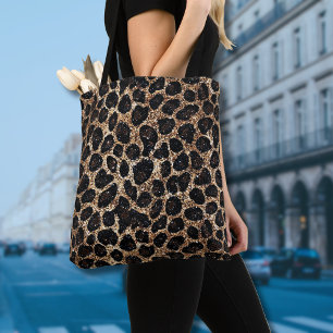 Luxus Glitter Gold Braun Schwarz Leopard Muster Tasche