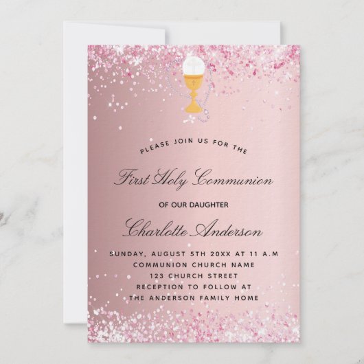 Luxus-Glitzer der ersten Kommune in Rosa Einladung (Vorderseite)