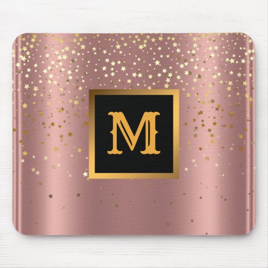 Luxus Glitzer Gold Pink Stars Mit Monogramm Mousepad (Vorne)