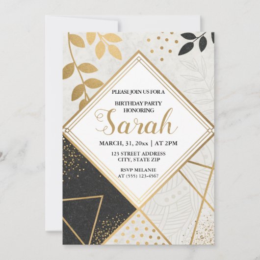 Luxus-Glitzer in Schwarz und Gold - Moderner Gebur Einladung (Vorderseite)