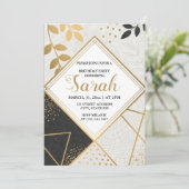 Luxus-Glitzer in Schwarz und Gold - Moderner Gebur Einladung (Stehend Vorderseite)