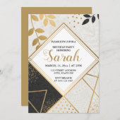 Luxus-Glitzer in Schwarz und Gold - Moderner Gebur Einladung (Vorne/Hinten)