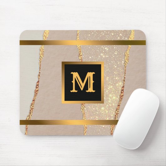 Luxus Glitzer Rose Gold Mit Monogramm Mousepad (Mit Mouse)