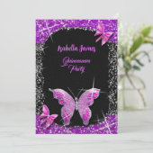 Luxus Glitzer Schwarz Rosa lila Butterfly elegant Einladung (Stehend Vorderseite)