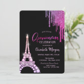 Luxus Glitzer Tropfen Eiffel Tower Quinceñera Einladung (Stehend Vorderseite)