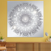 Luxus glühend glänzend Silver Metallic Mandala Leinwanddruck (Insitu (Wohnzimmer))
