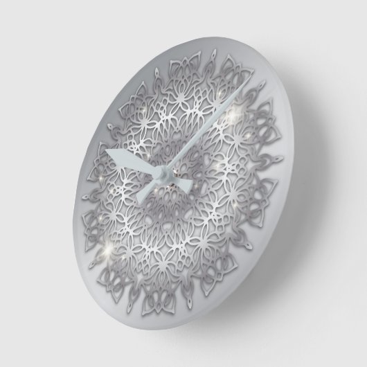 Luxus glühend glänzend Silver Metallic Mandala Runde Wanduhr (Winkel)