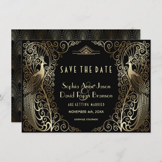 Luxus Gold Art Déco Friedhöfe Save the Date (Vorne/Hinten)