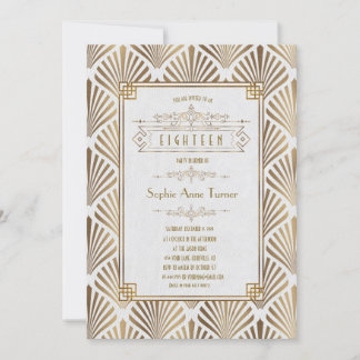 Luxus Gold Art Deco Great Gatsby 18. Geburtstag Einladung