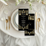 Luxus Gold Black Art Deco Roaring 20er Hochzeit Menükarte<br><div class="desc">Glam, Vintag Art Deco Great Gatsby Stil Design. Es ist im Art-Déco-Stil mit Imitaten, vergoldeten Folienüberlagerungen, Ornamenten und Trennwänden, prächtigen Vintagen Schriftart; auf der Rückseite: goldenes Art-Déco-Muster auf schwarzem Hintergrund. Verwenden Sie das Tool Anpassen, um Ihre Informationen hinzuzufügen. Für passende Artikel besuchen Sie bitte meine Glam Royal Gold Black Collection....</div>