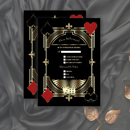 Luxus Gold Black Art Deco Roaring 20er Hochzeit RSVP Karte