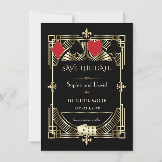 Luxus Gold Black Art Deco Roaring 20er Hochzeit Save The Date (Vorderseite)