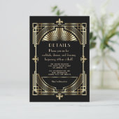 Luxus Gold Black Great Gatsby Hochzeitsempfang Begleitkarte (Stehend Vorderseite)