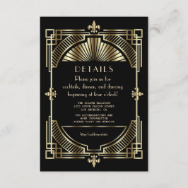 Luxus Gold Black Great Gatsby Hochzeitsempfang Begleitkarte