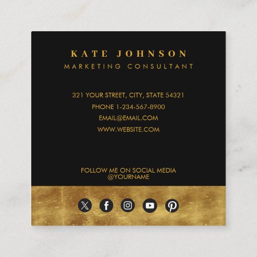 Luxus Gold & Black QR Code Social Media Square Quadratische Visitenkarte (Rückseite)