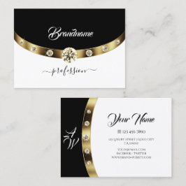 Luxus Gold Black und White Monogram Imitate Diamon Visitenkarte