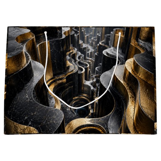 Luxus Gold Blau 3D Würfel Tunnel Große Geschenktüte (Vorderseite)