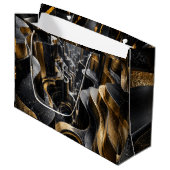 Luxus Gold Blau 3D Würfel Tunnel Große Geschenktüte (Vorderseite Schrägansicht)