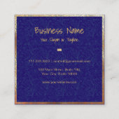 Luxus Gold Blue Floral Beruflich Quadratische Visitenkarte (Rückseite)