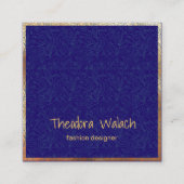 Luxus Gold Blue Floral Beruflich Quadratische Visitenkarte (Vorderseite)