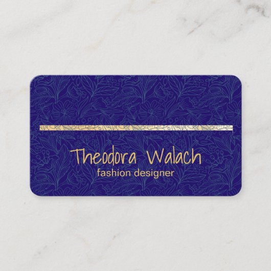 Luxus Gold Blue Floral Beruflich Visitenkarte (Vorderseite)