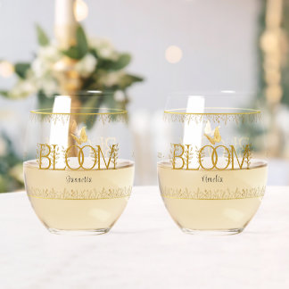 Luxus-Gold-Blumen-Andenken-Getränkegarnitur aus 2 Weinglas Ohne Stiel