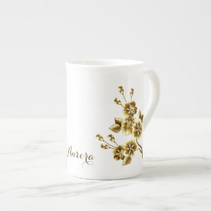 Luxus-Gold-Blumen-Glitter-Typografie Porzellantasse