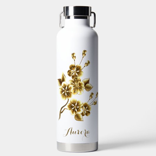 Luxus-Gold-Blumen-Glitter-Typografie Trinkflasche (Vorderseite)