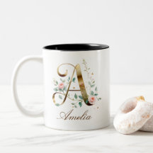 Luxus-Gold-Blumen-Initiale A Zweifarben-Kaffeetass