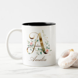 Luxus-Gold-Blumen-Initiale A Zweifarben-Kaffeetass Zweifarbige Tasse