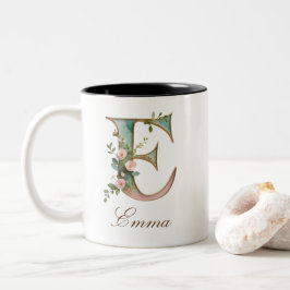 Luxus-Gold-Blumen-Initiale E Zweifarben-Kaffeetass Zweifarbige Tasse