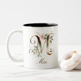 Luxus-Gold-Blumen-Initiale M Zweifarben-Kaffeetass Zweifarbige Tasse