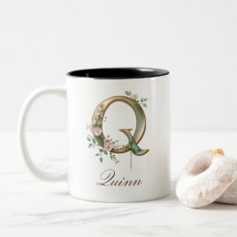 Luxus-Gold-Blumen-Initiale Q Zweifarben-Kaffeetass Zweifarbige Tasse