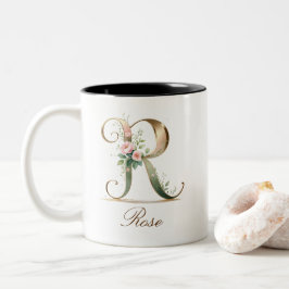 Luxus-Gold-Blumen-Initiale R Zweifarben-Kaffeetass Zweifarbige Tasse