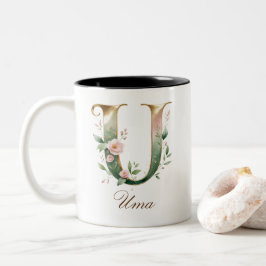 Luxus-Gold-Blumen-Initiale U Zweifarben-Kaffeetass Zweifarbige Tasse