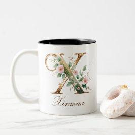 Luxus-Gold-Blumen-Initiale X Zweifarben-Kaffeetass Zweifarbige Tasse