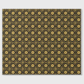 Luxus-Gold-Blumendamask-Muster auf Schwarz Geschenkpapier (Flach)