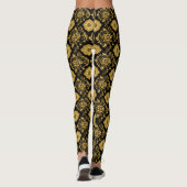 Luxus-Gold-Blumendamask-Muster auf Schwarz Leggings (Rückseite)