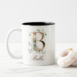 Luxus-Gold-Blumeninitial B Zweifarben-Kaffeetasse Zweifarbige Tasse