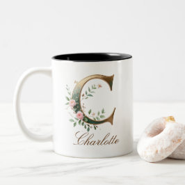 Luxus-Gold-Blumeninitial-C-Zweiton-Kaffeetasse Zweifarbige Tasse