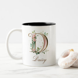Luxus-Gold-Blumeninitial-D-Zweiton-Kaffeetasse Zweifarbige Tasse