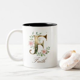 Luxus-Gold-Blumeninitial F Zweifarben-Kaffeetasse Zweifarbige Tasse