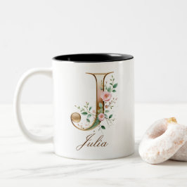 Luxus-Gold-Blumeninitial J Zweifarben-Kaffeetasse Zweifarbige Tasse
