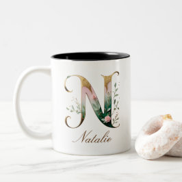 Luxus-Gold-Blumeninitial N Zweifarben-Kaffeetasse Zweifarbige Tasse