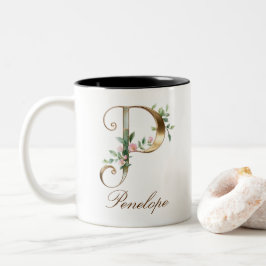 Luxus-Gold-Blumeninitial P Zweifarben-Kaffeetasse Zweifarbige Tasse