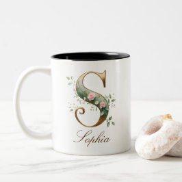 Luxus-Gold-Blumeninitial S Zweifarben-Kaffeetasse Zweifarbige Tasse