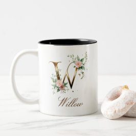 Luxus-Gold-Blumeninitial W Zweifarben-Kaffeetasse Zweifarbige Tasse