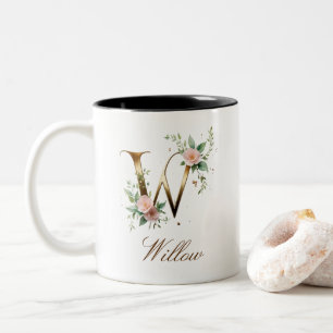 Luxus-Gold-Blumeninitial W Zweifarben-Kaffeetasse Zweifarbige Tasse